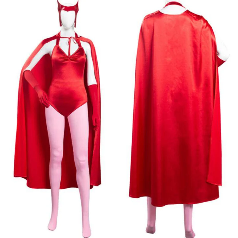 

Wanda Vision Scarlet Women Jumpsuit Outfits Cape Fashion Red Witch Wanda Maximoff Cosplay Costume Halloween Carnival Suit