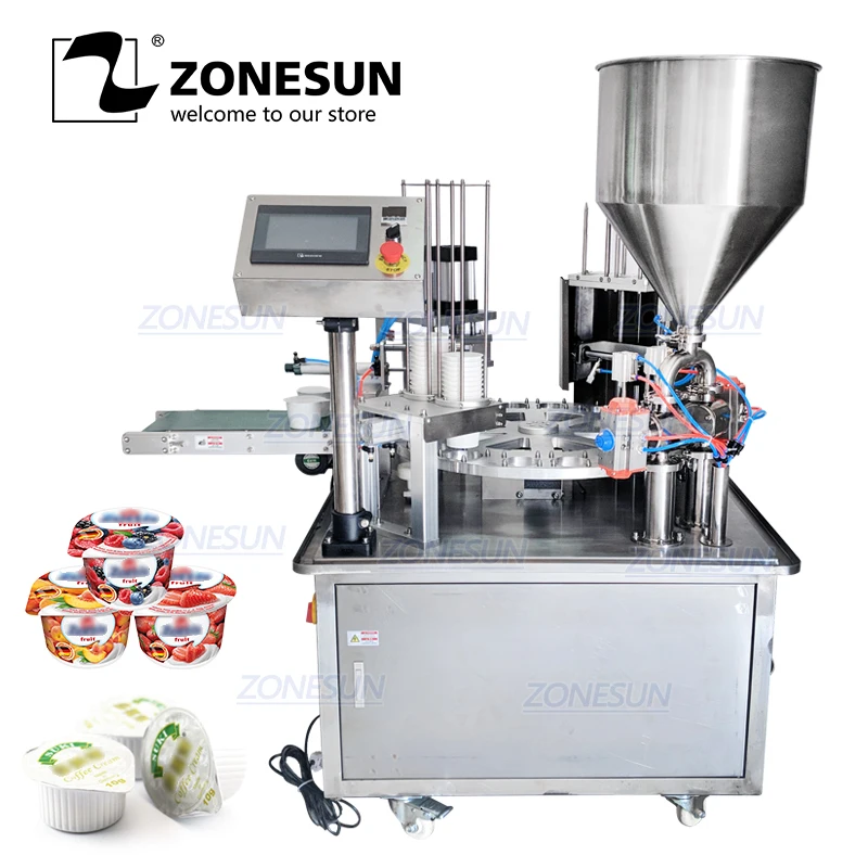 

ZONESUN Automatic Jelly Yogurt Ice Cream Juice Sugar Honey Rotary Cup Discal Filling Capping Sealing Machine