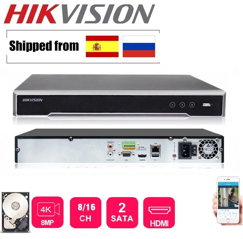 Hikvision английская версия Φ/DS 7608NI K2 8CH/16CH Max поддерживает 8MP IPC 4K H.265 NVR сетевой