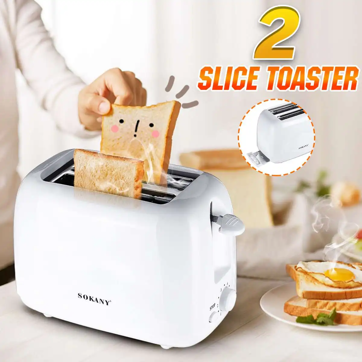 

700W Toaster With 2 Slices Slot Automatic Warm Multifunctional Breakfast Bread baking Machine 6-speed Baking Toast Maker Toaster