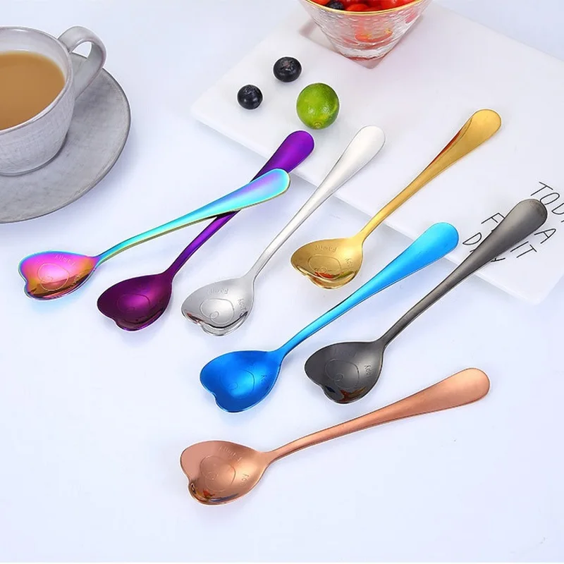 

Creative Stainless Steel Dessert Coffee Stirring Spoon Colorful Heart-shaped Spoon Kitchen Dining Tableware Wedding Gift WB1062