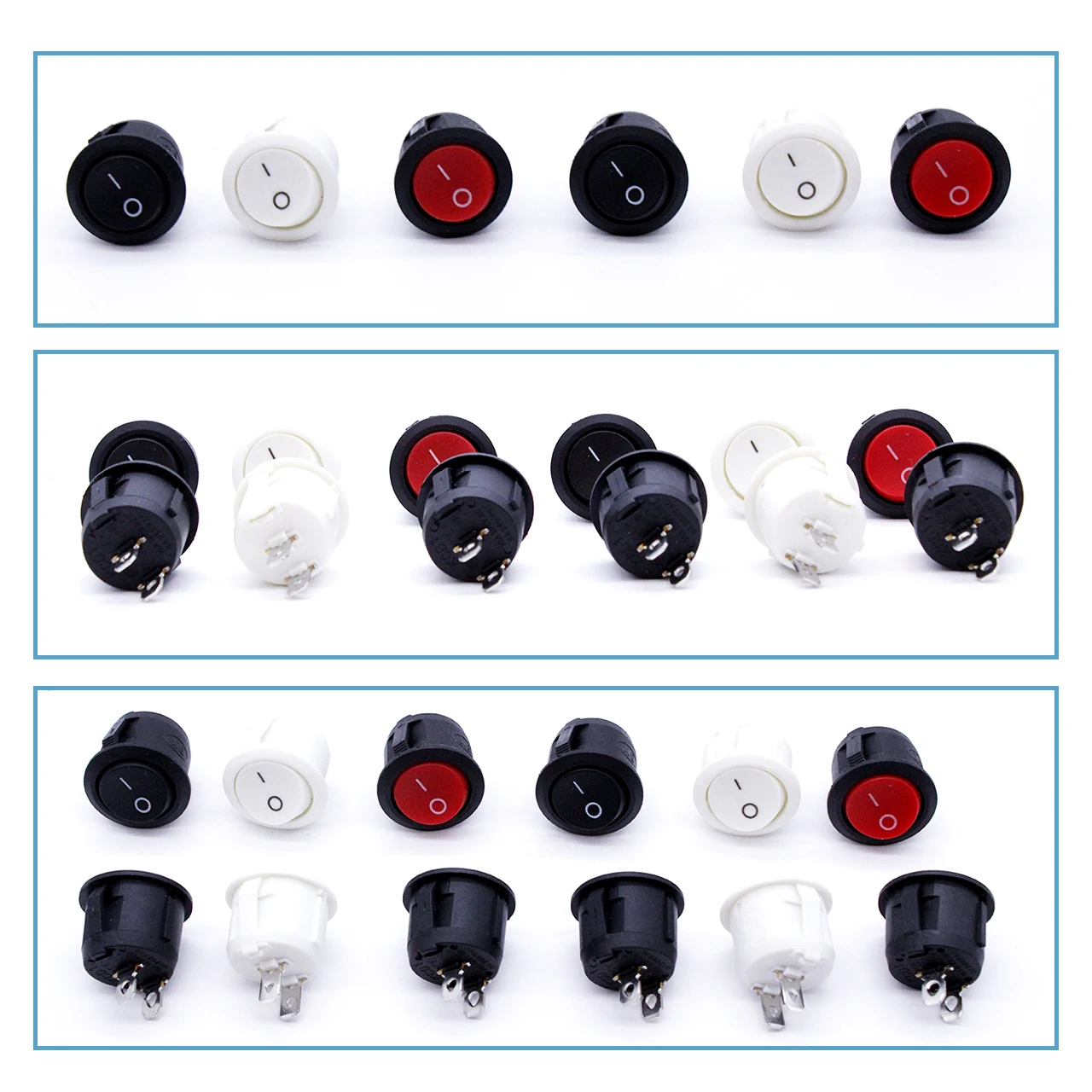 Новый красный белый черный круглый переключатель вкл./выкл. Лот 125 В/10 А 10 шт./лот
