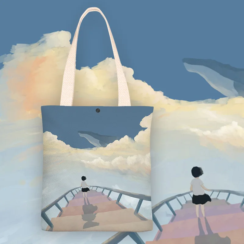

Мультяшная Холщовая Сумка, женская сумка через плечо, сумка для покупок, Женская многоразовая сумка, сумка через плечо