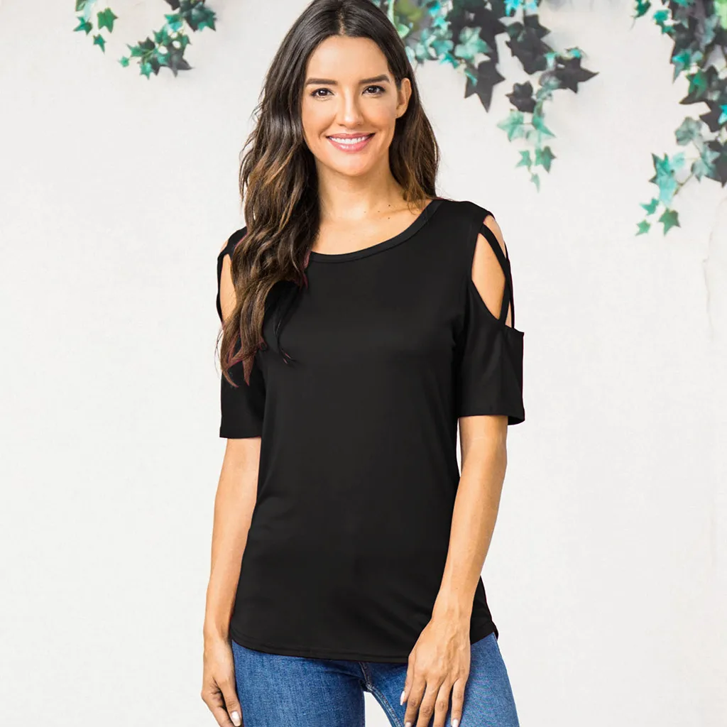 Женская летняя футболка с коротким рукавом топы открытыми плечами на бретельках