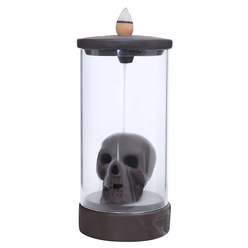 

Funny Color Light Skull Shape Backflow Incense Burner Purple Clay Skull Incense Holder Home Decoration Crafts Aroma Censer Decor