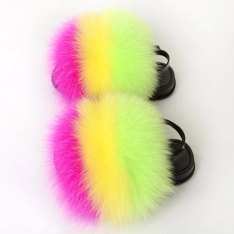 Детские меховые сандалии плюшевые шлепанцы из лисьего меха Нескользящие сланцы