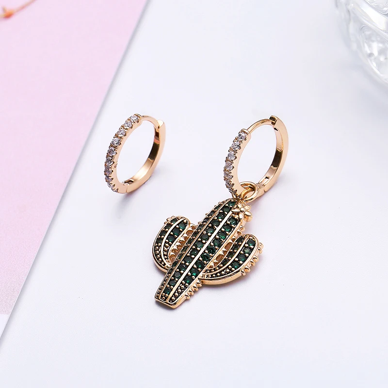 

2020 Classic Insect Earring for Women Full Zircon Green Cactus Silver Plated Drop Earrings Fashion Jewelry Dropshipping
