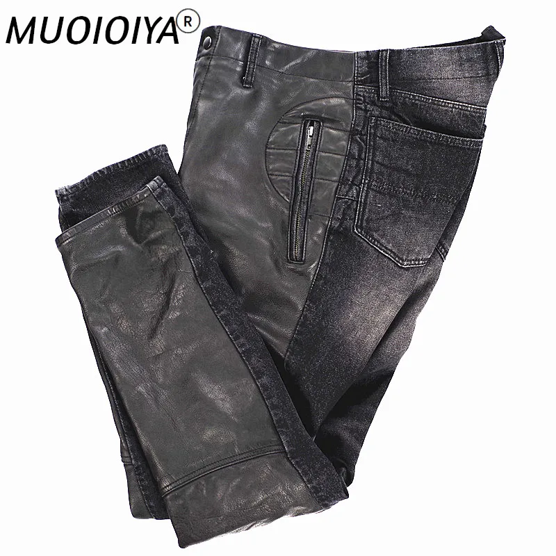 

Fashion Men's Leather Pants Genuine Cowhide Mens Pants Motorcycle Jeans Trousers Spring Autumn 2022 Pantalon Homme LW4930