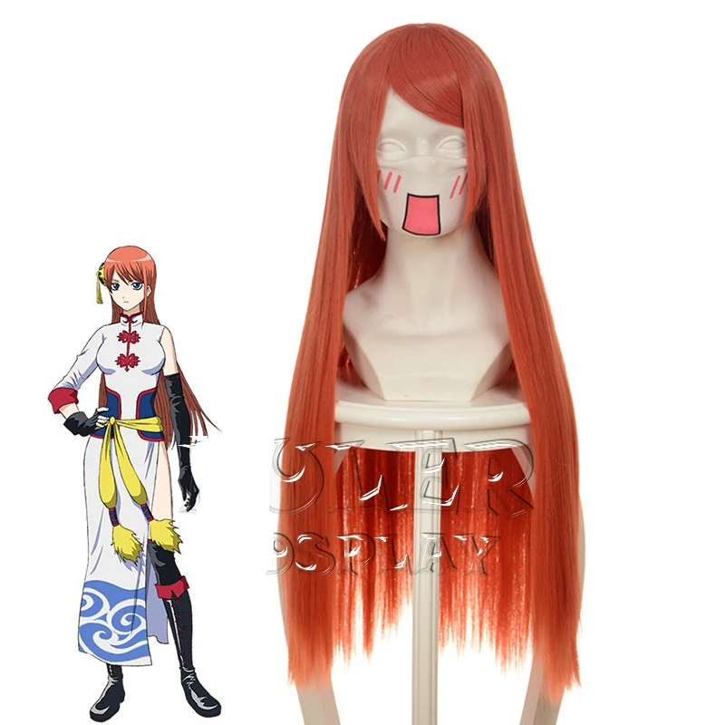 Парик для косплея аниме Gintama Kagura Длинные оранжевые термостойкие волосы из