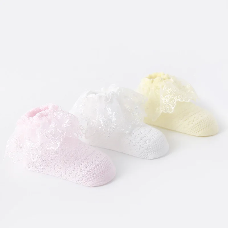 Новые летние От 0 до 3 лет кружевные носки для маленьких девочек дышащие сетчатые