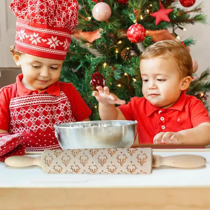 Деревянные тисненые Скалки с принтом лося для выпечки печенья кухонный инструмент