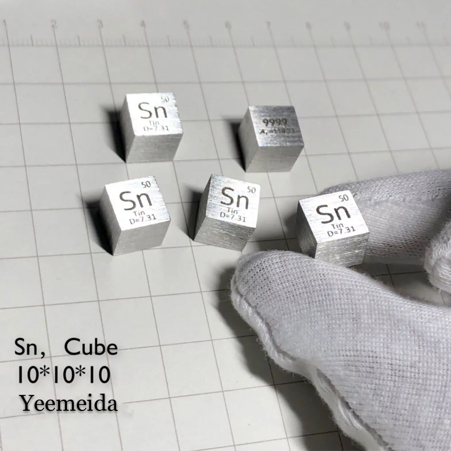 

5pc 99.99% High Purity Tin Sn 7.3g Carved Element Periodic Table 10mm Cube