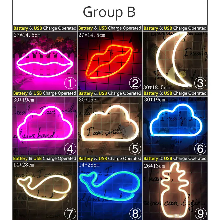 Светодиодный ночник на батарейках с питанием от USB 39 видов цветная неоновая