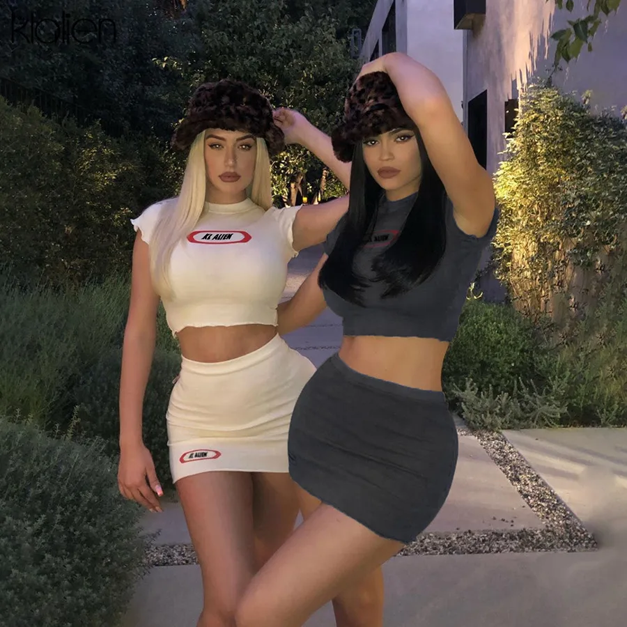 Kalien 2020 летний женский костюм модная повседневная черная белая юбка и топ