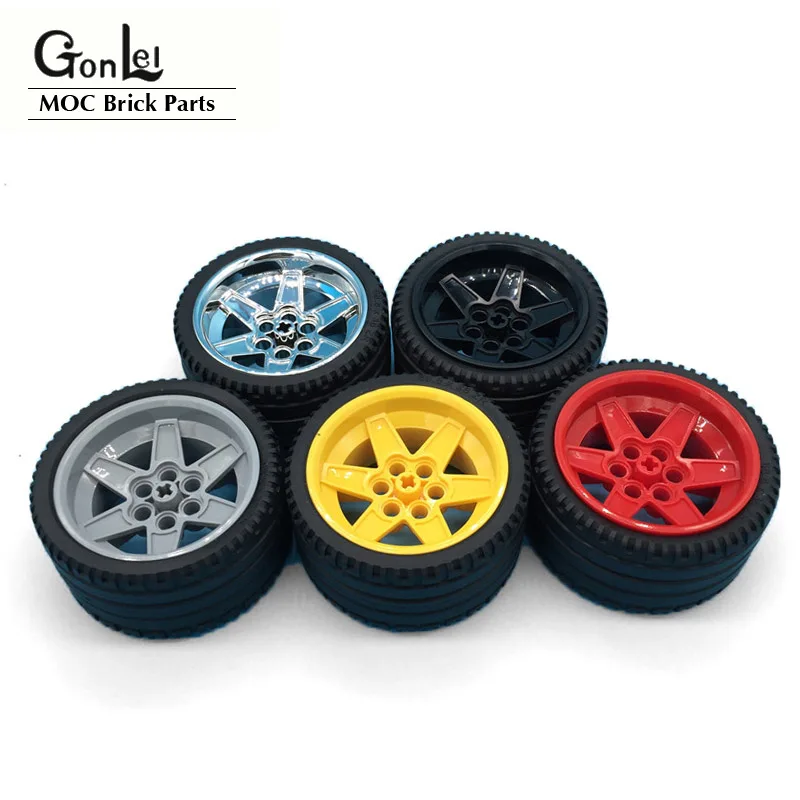 

2 Pcs/lot High-Tech Wheel 68.8x36mm ZR Rim Wheel+Tyre Hub 44771+15038 MOC Building Blocks Bricks Car Wheels Part Kids gifts Toys