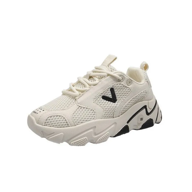 

New ladies sneakers fashion leather mesh stitching lace-up thick-soled non-slip lightweight comfortable casual shoes women
