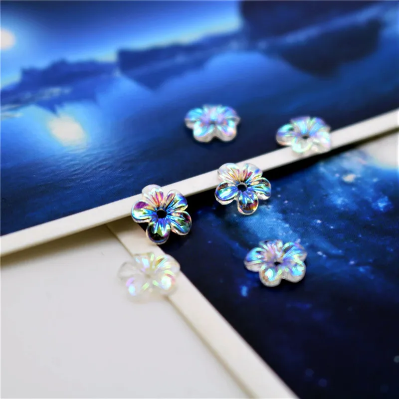 

100Pcs Flower Nail AB Color Rhinestone Aurora Resin Clear Rhinestones For Nail Gummy Flower 3D Nail Art Piercing Accessories