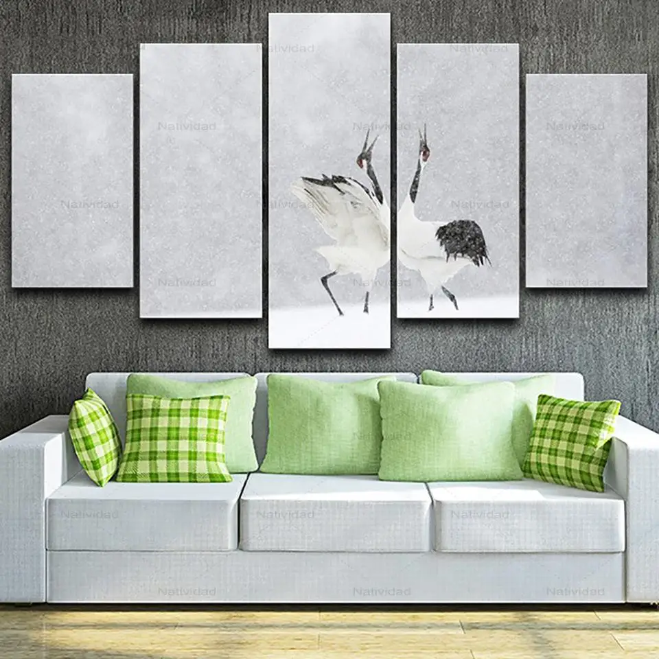 5 шт. белый журавль снег природный пейзаж Hd Печатный домашний Декор постер