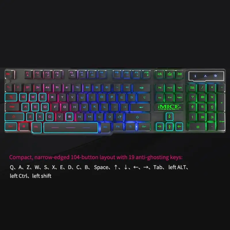 IMICE AK-600 104 клавиш USB игровая клавиатура Проводная Подсветка эргономичная клавиатура с 12 мультимедийными клавишами для компьютер ноутбук ПК
