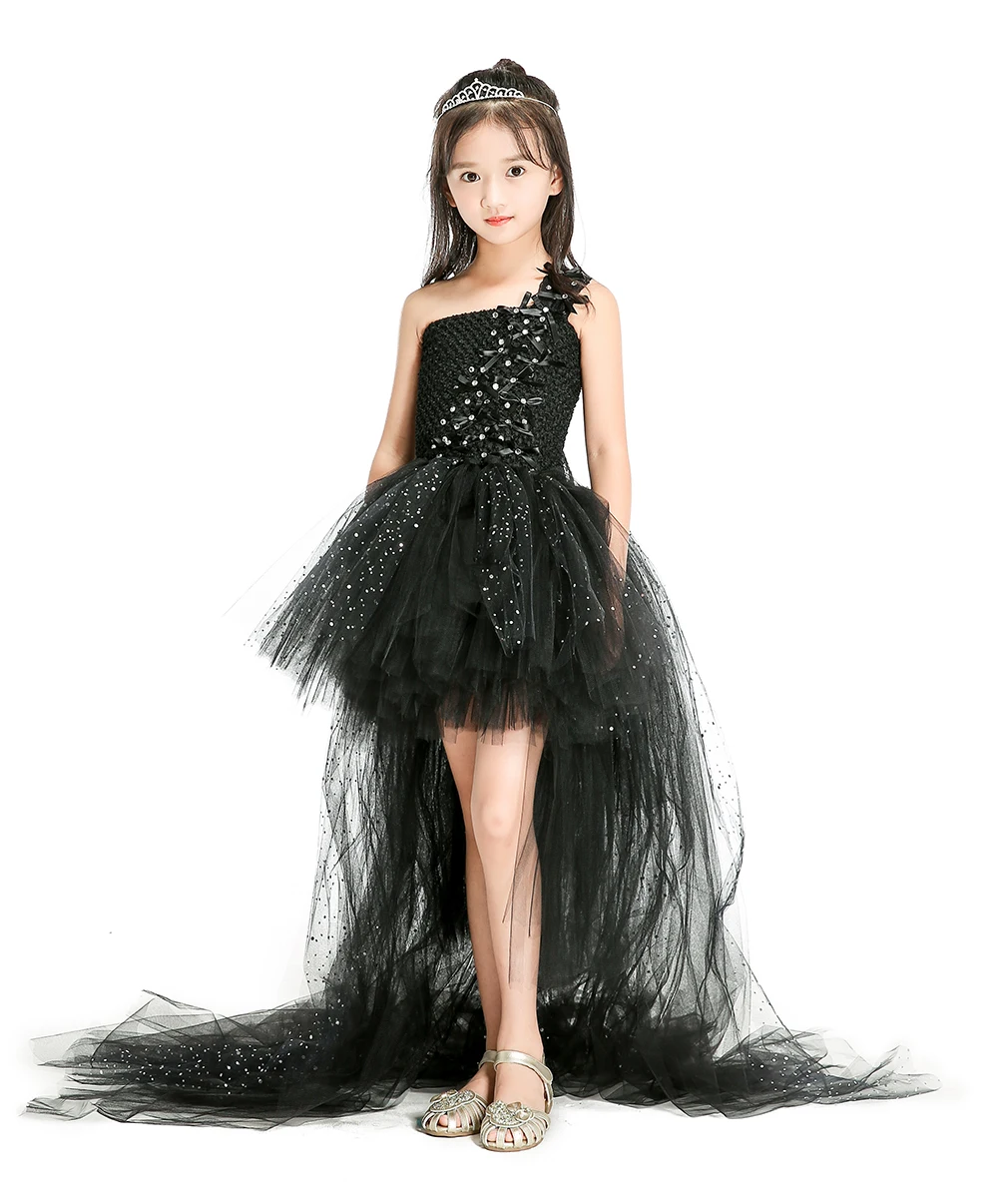 Shiny black girl party dress tulle ribbon bow lace baby tutu birthday clothes | Детская одежда и обувь