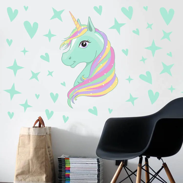 Горячая фантазия Единорог звезды Радуга Наклейка на стену для девочек Спальня