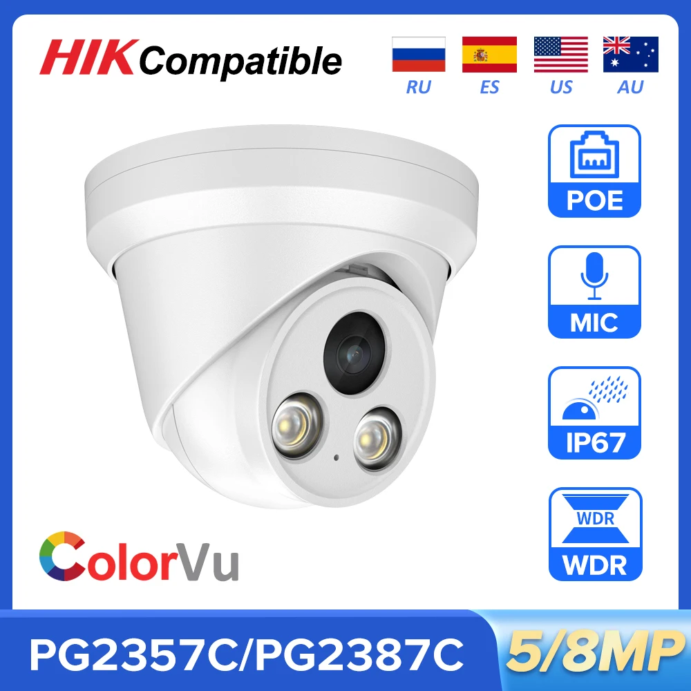 

Hikvision Compatible 8MP IP Camera 5MP Camera Full Color Dome Network Camera WDR One Way Audio Motion Detection Security IR CCTV