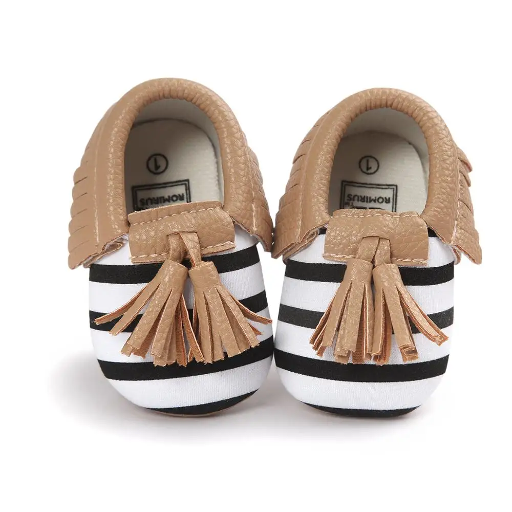 

0-18M Princess Baby girl boy fring shoes soft sole sstripe first walker shoes Pram Moccasins for girls