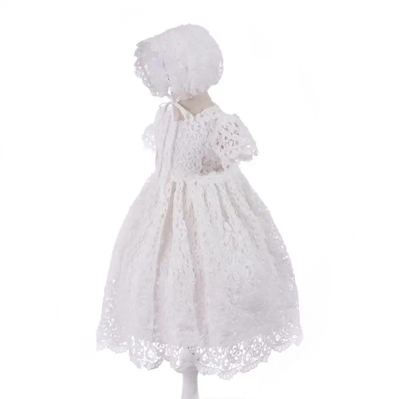 

Baby Girl Christening Dress for Newborns Infant White Lace Dresses with Hat Children Birthday Outfit Toddler Baptism Clothes