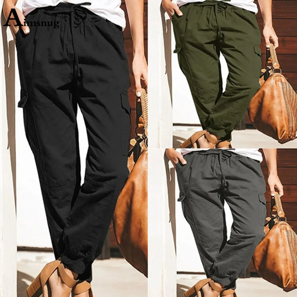 

Plus Size 4xl 5xl Women Cargo Pants 2021 New Casual Drawstring Trousers Fashion Multi-pocket Pantalon Female Ankle-Length Pants