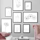 Минималистичные абстрактные линии ручной цветок настенная Картина на холсте скандинавские постеры и принты настенные картины для декора гостиной