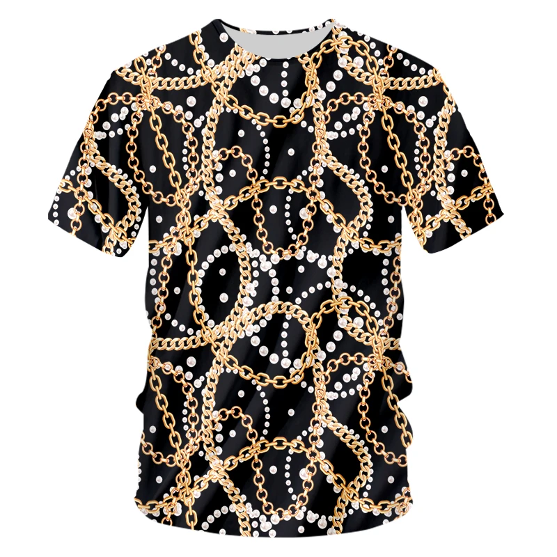 

Baroque Style Golden Pearl Chain T-shirts New 3d Spring Summer Cool Casual Suitable Streetwear For Men/women Plus Size Top Shirt