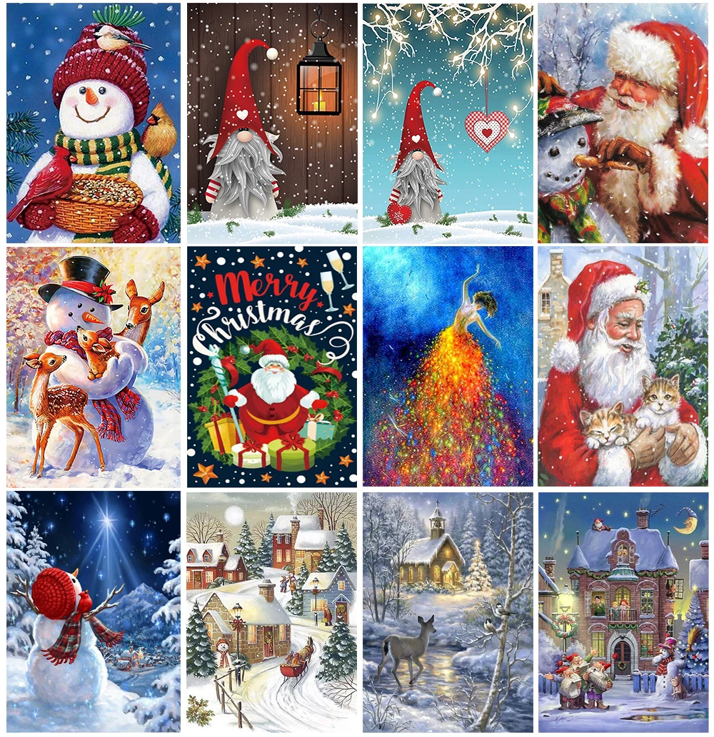 

Бриллиантовый рисунок Рождество 5D алмазная вышивка с Санта-Клаусом, снежный дом, пейзаж, мозаика, вышивка крестиком, ремесла, украшение для ...