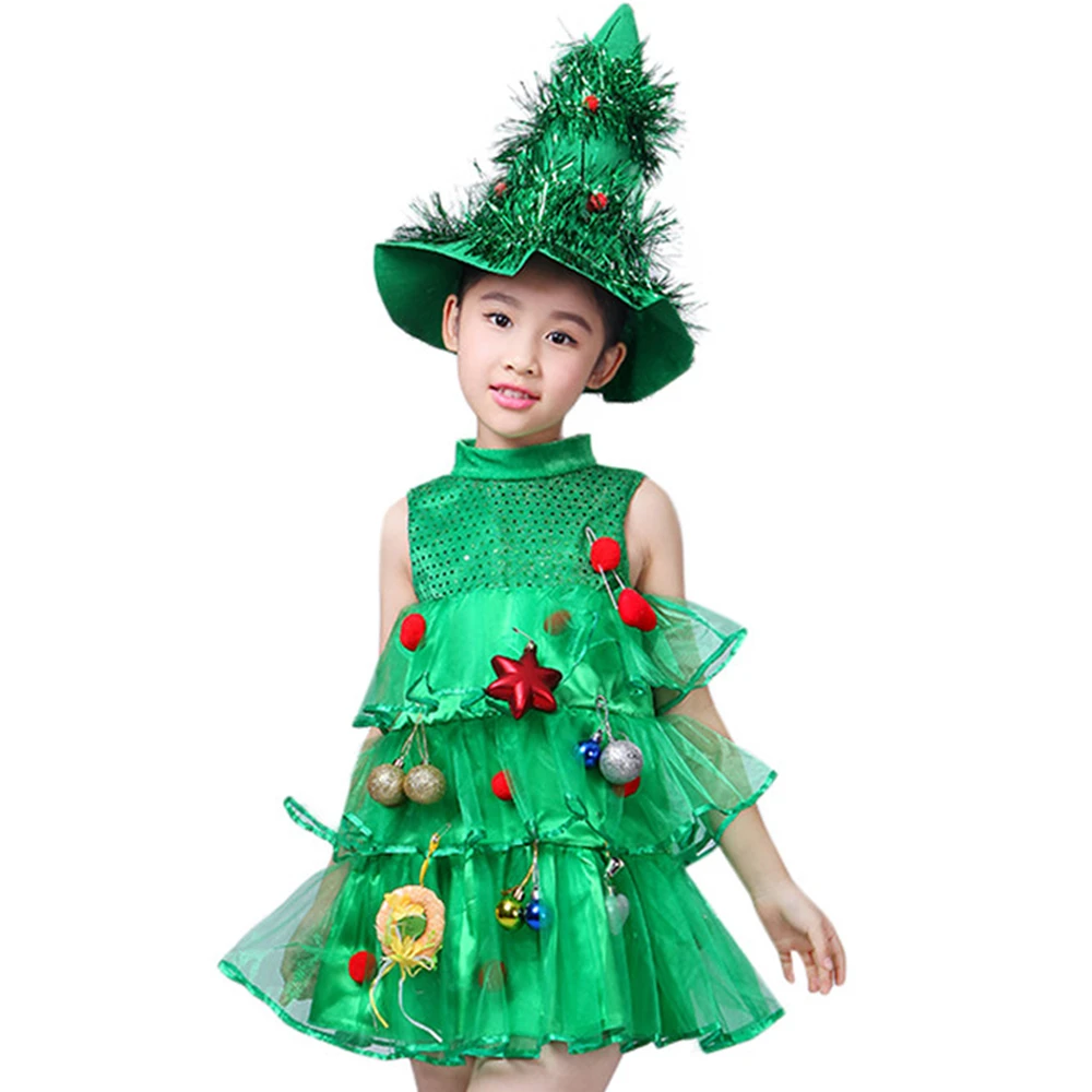 2020 Girls Kids Green Tree Hat Dress Halloween Costume Dresses Tops Party Outfits Costumes Purim Elf Cosplay Christmas New | Детская