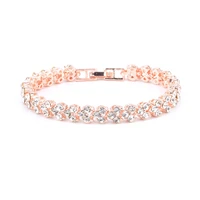 trendy exquisite luxury roman crystal bracelet for women wedding gift rose gold silver color chain bracelets jewelry accesorios