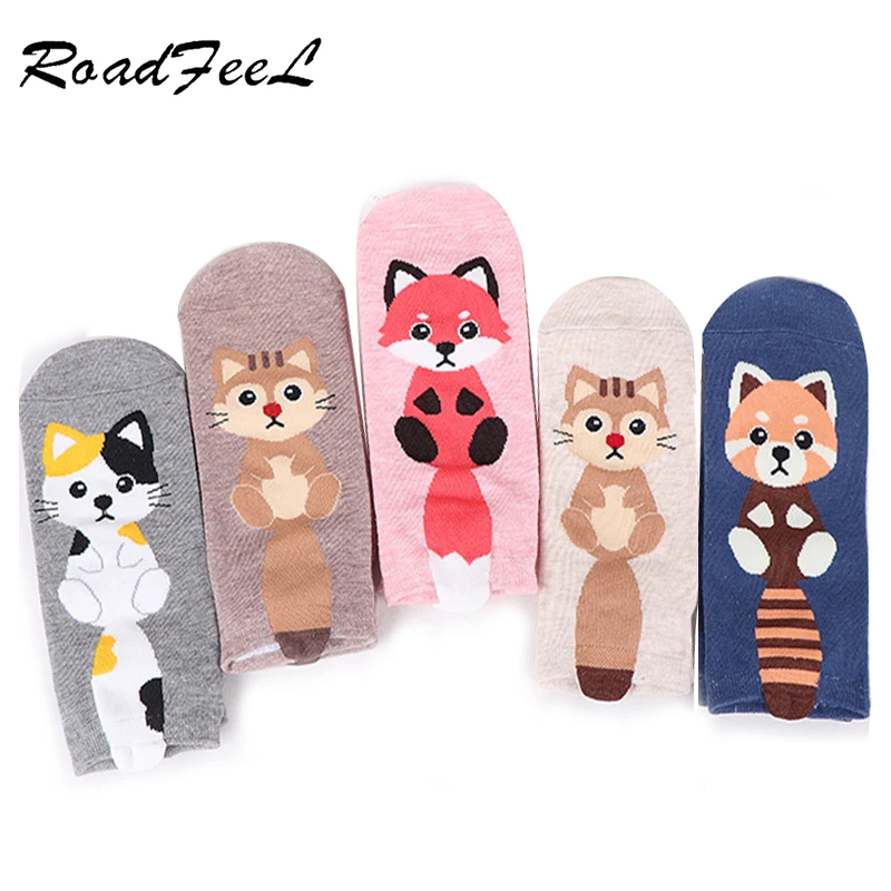Носки женские с мультяшным принтом животных хлопковые милые короткие носки