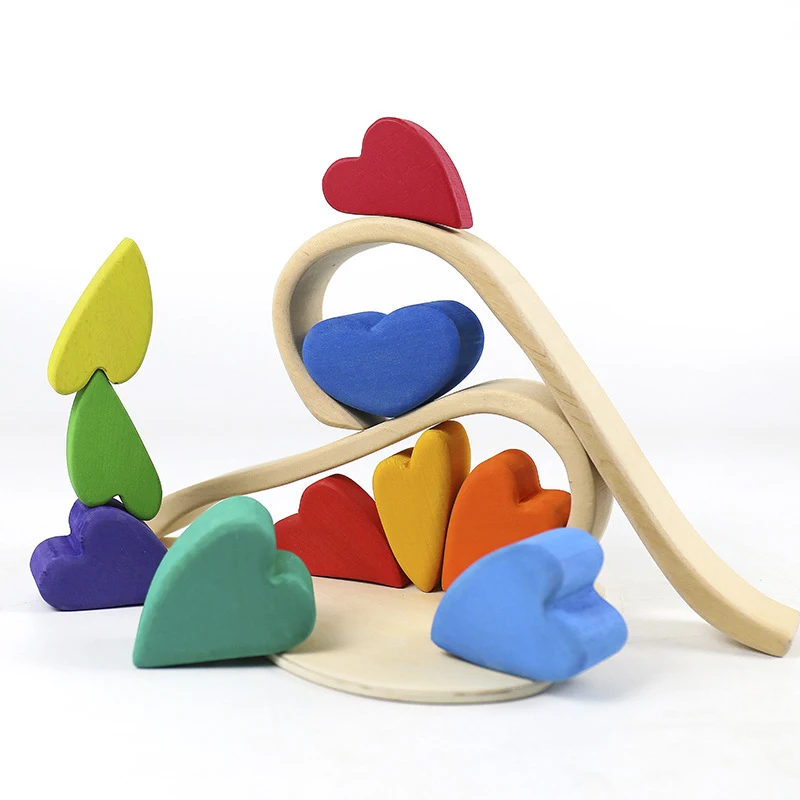 

DIY Wooden Toy Rainbow Building Blocks Stacked Balance Rainbow Stone Montessori Early Learning Educational Toy For Children Kids