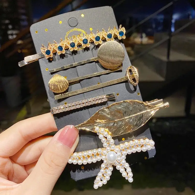 

Set Metal Pearl Hair Clip For Women Barrettes Fashion Simple Geometric Hairpins Hair Accessories Headdress Girl Bobby Clip