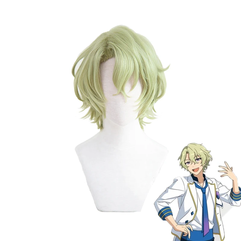 

Hiyori Tomoe Cosplay Wig Anime Ensemble Stars Men Short 33cm Light Green Curl Heat Resistant Synthetic Hair Wigs