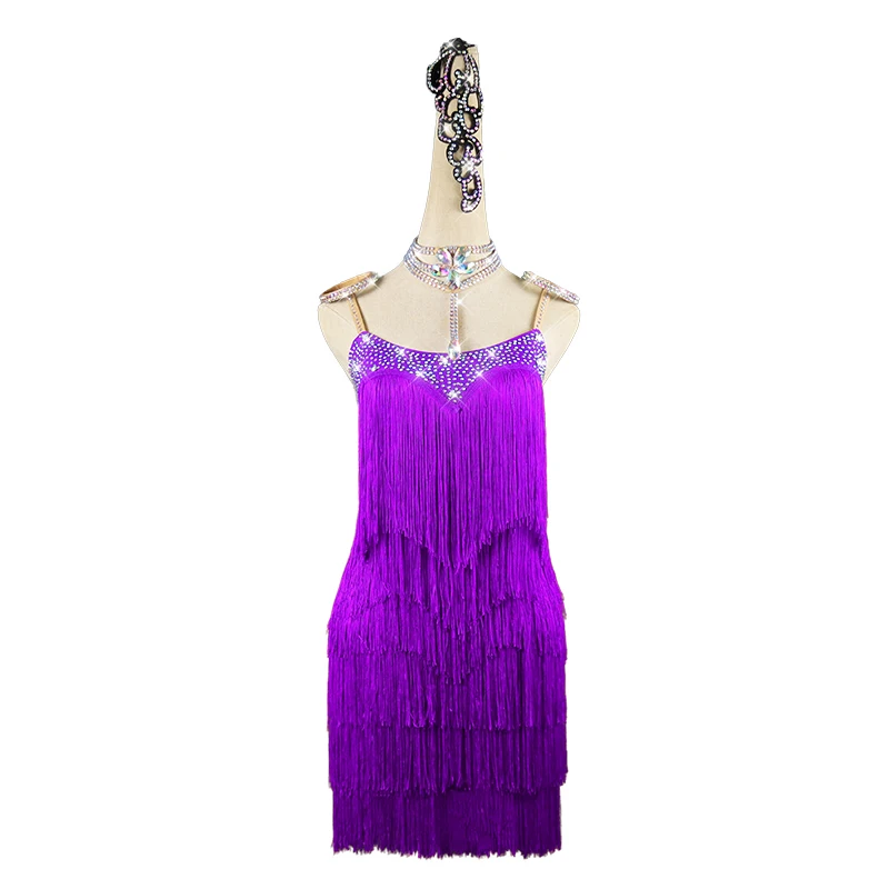 

Latin Dress Top Sale Latin Dance Dress Women Purple Club Party Dancer Singer Entertainer Fringe Tassel Skirt Performance Costume
