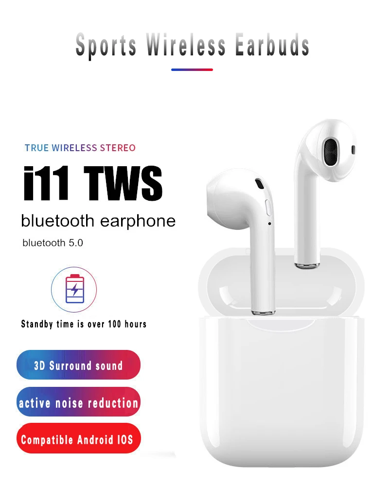 100 шт./лот i11 TWS Bluetooth 5,0 беспроводные наушники мини наушники с микрофоном для iPhone 7 samsung S6 S8 Xiaomi