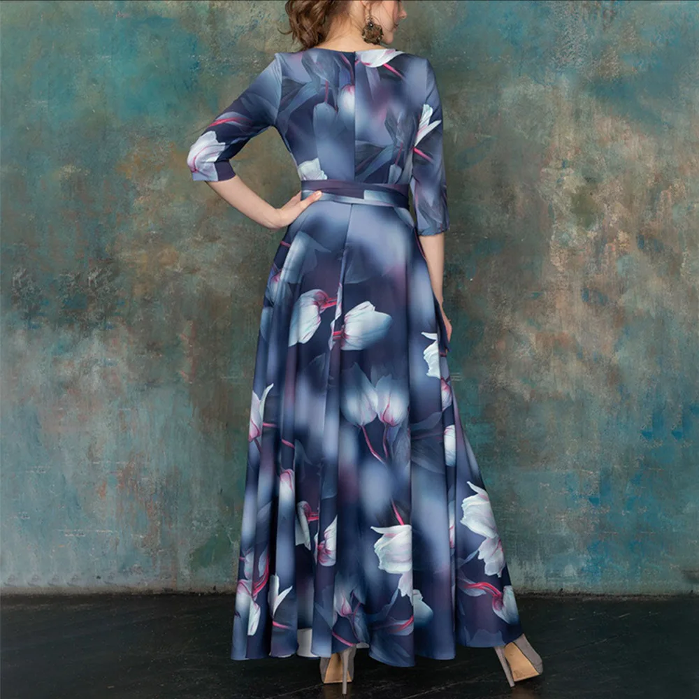 

Women's 2020 Season Printed Round Collar Lace Sleeve Elegant Dress Long Women Oodji Casual Dresses