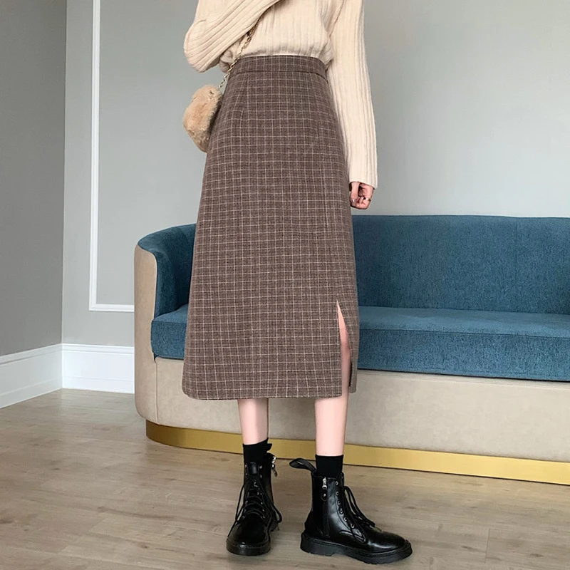Клетчатые женские юбки в стиле ретро теплые Универсальные дизайнерские