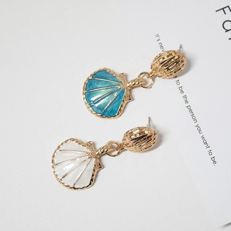 Женские серьги подвески в форме ракушки синие металлические этническом и