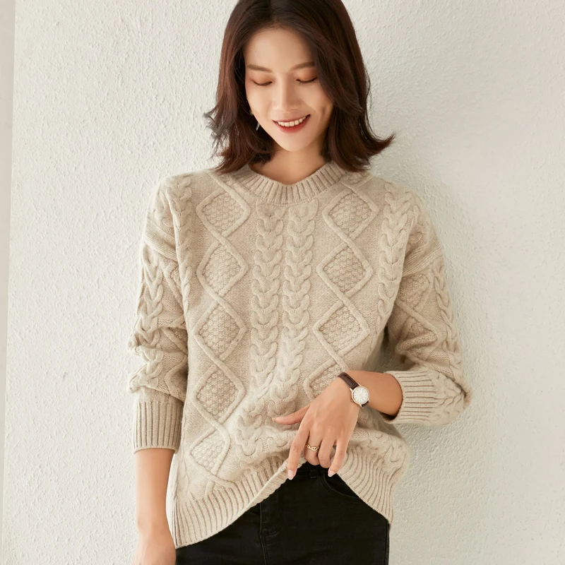 Autumn/Winter Round Neck Sweater Women Loose Pullover Lazy Wind Outer Wear Korean Twist All-Match Retro Knitted Bottoming Shirt