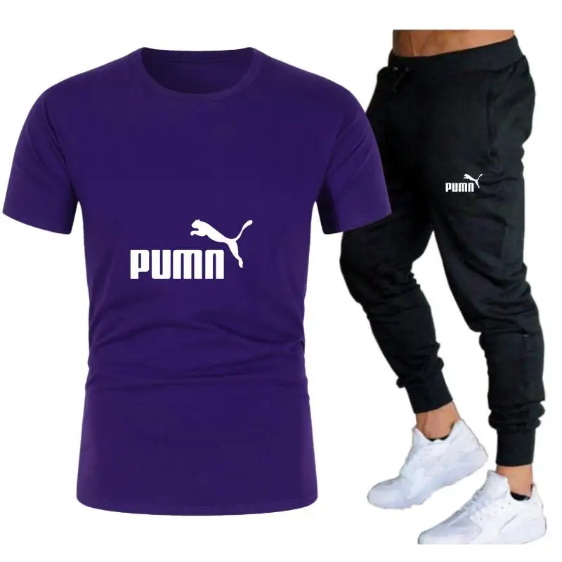 

2021 Hot Men's Sets T Shirts+pants Two Pieces Sets Casual Tracksuit Men Sports Brand Suit Print Tops+Pants Gyms Fitness Trousers