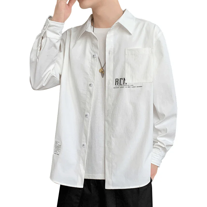

Men's Loose Casual Solid Color Long-sleeved 2021 New Shirts Fashion Brand Jackets Trendy Japanese Men's Shirts