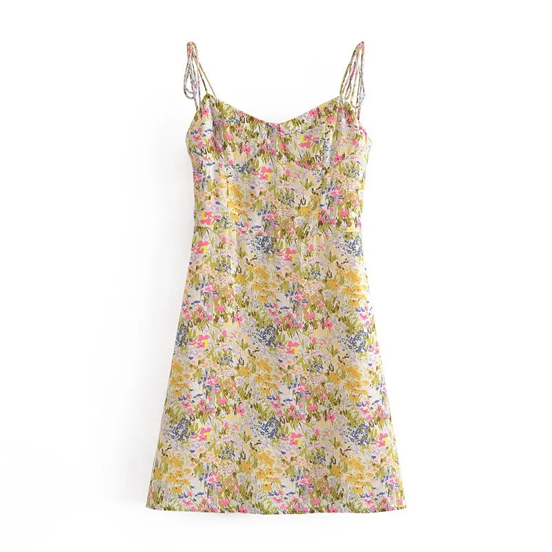 

Women's Sexy Low Cut Spaghetti Strap Mini Dress Summer Streetwear Holiday Floral A Line Dress Party Club Sleeveless Vestidos
