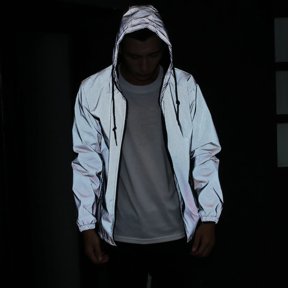 

Samlona 2020 Men Jackets Fashion Hoodies Men Clothing Autumn Night Reflective Coats Long Sleeve Lightweight Zipper Jackets Mens