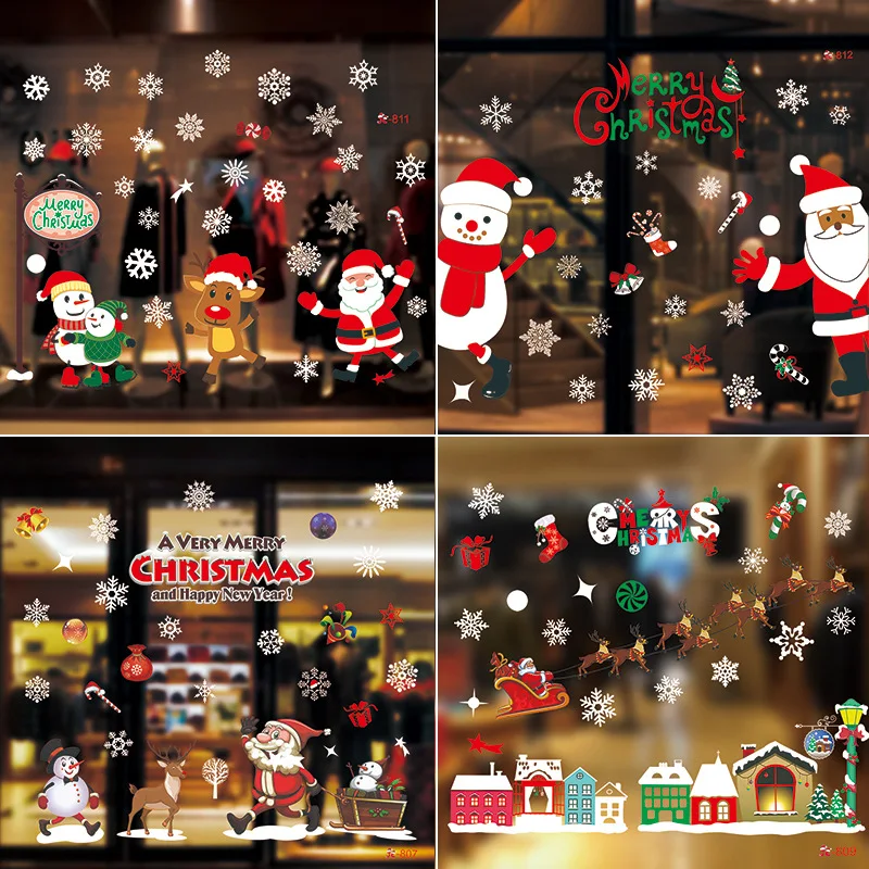 White Snowflake Christmas Glass Window Stickers Electrostatic Decoration Shopwinders Picture | Дом и сад