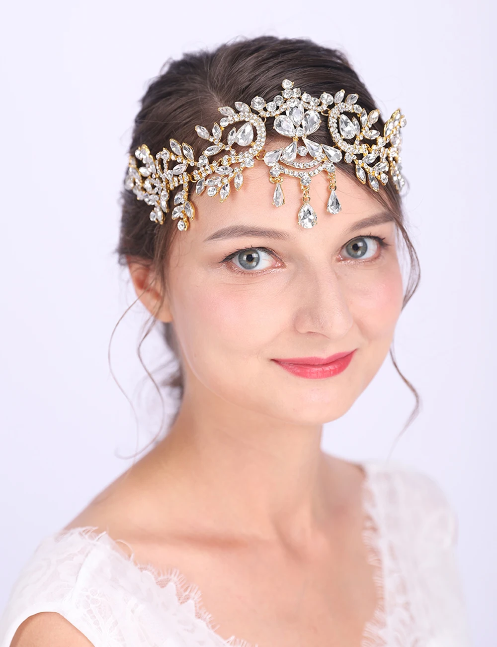 Женский Классический головной убор золотые блестящие стразы Свадебный